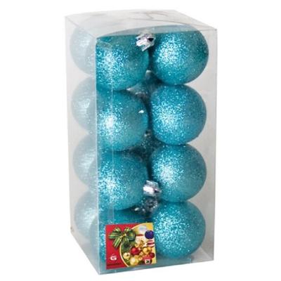 Kerstballen - 16x - ijsblauw - glitters - D5 cm - kunststof - kerstversiering Kerstballen - 16x - ijsblauw - glitters - D5 cm - kunststof - kerstversiering