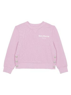 Balmain Kids logo-print cotton sweatshirt - Rose