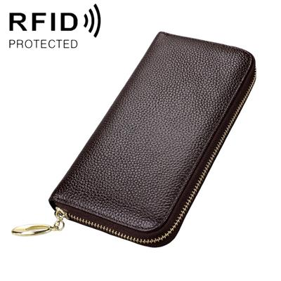906 Antimagnetic RFID Litchi Texture Women Large Capacity Hand Wallet Purse Phone Bag with Card Slots(Coffee)