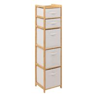 Opbergkast met 5 polyester manden - 5 lagen - bamboe - beige - 35 x 33 x 144 cm