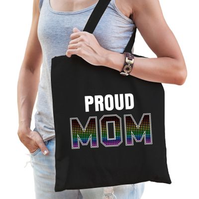 Proud mom / trotse moeder regenboog cadeau tas zwart voor dames Proud mom / trotse moeder regenboog cadeau tas zwart voor dames