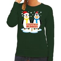 Foute kersttrui pinguin vriendjes groen dames - thumbnail