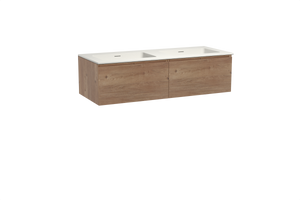 Storke Edge zwevend badmeubel 130 x 52 cm ruw eiken met Mata dubbele wastafel in solid surface