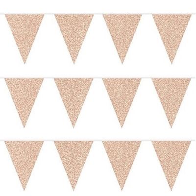 3x stuks glitter vlaggenlijn rose goud van karton 6 meter