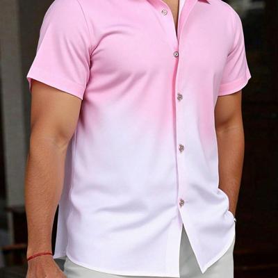 Bon&Bon Homme Men's Pink Ombre Short Sleeve Button Up Shirt Pink / L