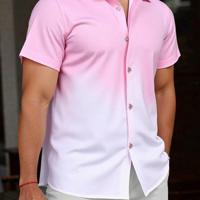 Bon&Bon Homme Men's Pink Ombre Short Sleeve Button Up Shirt Pink / L