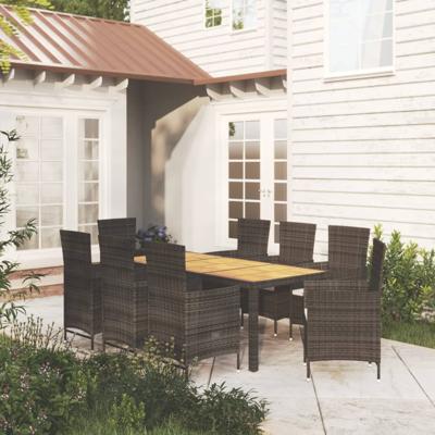 9-delige Tuinset met kussens poly rattan zwart
