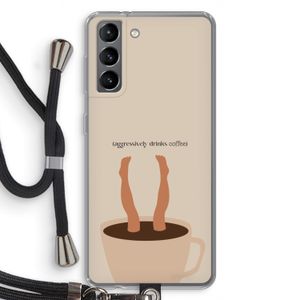 Aggressively drinks coffee: Samsung Galaxy S21 Transparant Hoesje met koord