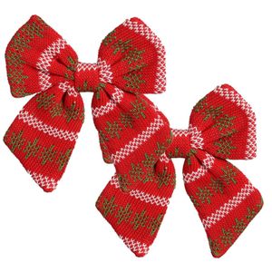 Kerst ornament strik - 2x st- rood - 20 x 17 cm - polyester - strikje kersthanger