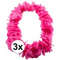 Hawaii kransen bloemen slingers - 3x - neon roze - Verkleed accessoires - kinderen/volwassenen