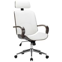 vidaXL Kantoorstoel draaibaar met hoofdsteun kunstleer en hout wit - thumbnail
