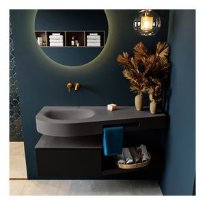 Mondiaz Riva 120cm badmeubel onderkast planchet kleur urban met 1 lade wastafel links kleur donker grijs