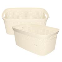 Wasmand - 2x - cr?me wit - kunststof - 34 x 54 x 23 cm - 35 liter - met handvatten - manden voor was