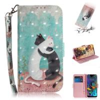 3D-schilderij zwart witte kat patroon gekleurde tekening horizontale Flip lederen case voor LG K50 met houder & kaartsleuven & portemonnee