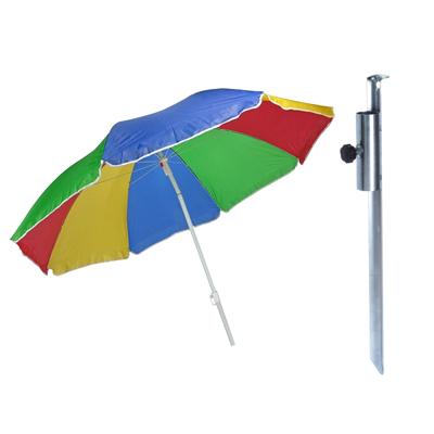 Parasol met metalen grondharing - multi kleuren gesteept - polyester - Dia 180 cm - verstelbaar