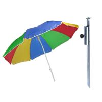 Parasol met metalen grondharing - multi kleuren gesteept - polyester - Dia 180 cm - verstelbaar