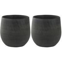 Ter Steege Plantenpot - 2x - keramiek - zwart - grafiet look - 22 x 20 cm