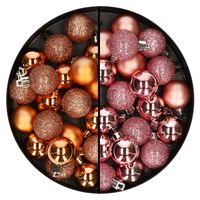 40x stuks kleine kunststof kerstballen koper en roze 3 cm   -