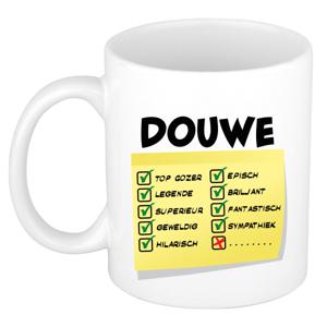 Naam mok Douwe - wit - top gozer - keramiek - 300 ml - cadeau collega beker