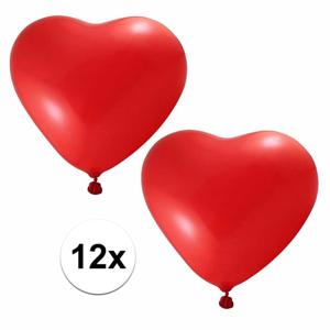 Ballonnen in rode hartjes vorm - 12x stuks - Valentijn en Liefde decoraties - latex - versieringen