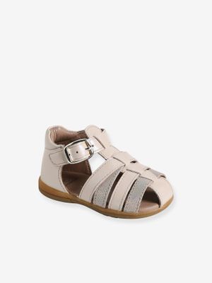 Leren baby meisjesschoenen voor de eerste stapjes iriserend beige