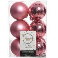 12x stuks kunststof kerstballen lippenstift roze 6 cm glans/mat - Kerstbal - thumbnail