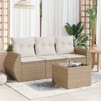 4-delige Loungeset met kussens poly rattan beige