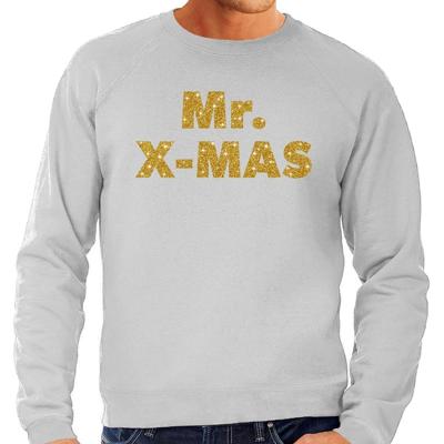 Foute Kersttrui sweater - Mr. X-mas - gouden glitter letters - grijs - voor heren
