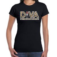 Diva lipstick fun tekst t-shirt voor dames zwart panter print - thumbnail