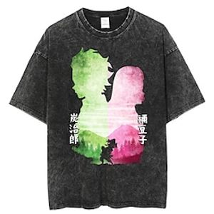 Kamado Nezuko Kamado Tanjiro Akaza T-Shirt Oversized zuur gewassen T-shirt Afdrukken Grafisch Voor Voor Stel Voor heren Dames Volwassenen Zure was Casual / Dagelijks Lightinthebox