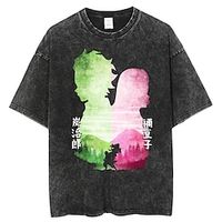 Kamado Nezuko Kamado Tanjiro Akaza T-Shirt Oversized zuur gewassen T-shirt Afdrukken Grafisch Voor Voor Stel Voor heren Dames Volwassenen Zure was Casual / Dagelijks Lightinthebox