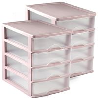 2x stuks ladeblok/bureau organizer met 4 lades roze/transparant L 35,5 x B 27 x H 35 cm