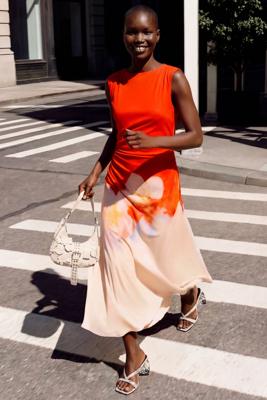 Tweekleurige bloemenjurk - ORANGE - S Tweekleurige bloemenjurk - ORANGE - S