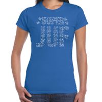 Glitter Super Juf t-shirt blauw rhinestones steentjes voor dames - Glitter cadeau shirt/ outfit