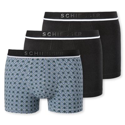Schiesser boxershorts 95/5 zwart-print 3-pack