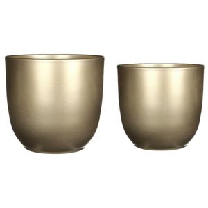 Plantenpot/bloempotten set - 2x stuks - keramiek - goud - D19 en D22 cm