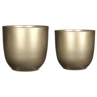 Plantenpot/bloempotten set - 2x stuks - keramiek - goud - D19 en D22 cm - thumbnail