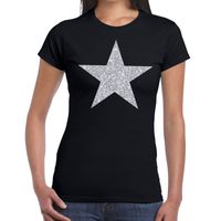 Zilveren ster glitter t-shirt zwart dames