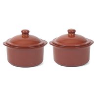 2x Mini stenen ovenschalen/stoofpotten met deksel Oviedo 18 cm