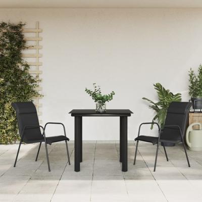 3-delige Tuinset textileen en staal zwart