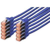 Digitus DK-1644-005-B-10 RJ45 Netwerkkabel, patchkabel CAT 6 S/FTP 0.50 m Blauw Folie afscherming, Afscherming totaal, Afgeschermd, Halogeenvrij, Simplex,