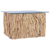 Salontafel met glazen blad 66x66x40 cm massief teakhout