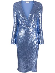 ERMANNO FIRENZE robe-portefeuille mi-longue à sequins brodés - Bleu