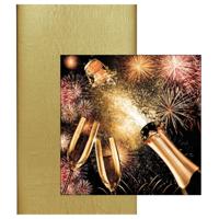 Duni Kerst tafelkleed - tafellaken - goud kleur - inclusief kerst/oud en nieuw servetten - thumbnail
