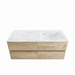 MONDIAZ VICA-DLUX 120cm badmeubel onderkast Washed Oak 4 lades. Inbouw wastafel CLOUD rechts zonder kraangat, kleur Opalo.