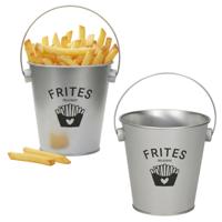 Gerimport Patat serveer emmertje - 2x - frites - zilver - metaal - 10 x 10 cm - serveren