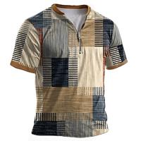 Voor heren T-shirt Ruitjes Henley Kraag Kleding 3D-afdrukken Feest Straat Korte mouw Vintage Stoer Lightinthebox