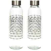 Glazen waterfles/drinkfles/sportfles - 2x stuks - helder transparant - met RVS dop - 500 ml - thumbnail