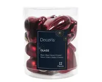 Decoris kersthangers glas hart 12st ossenbloed