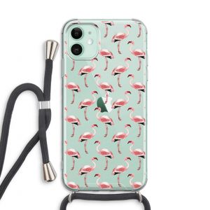 Flamingoprint groen: iPhone 11 Transparant Hoesje met koord